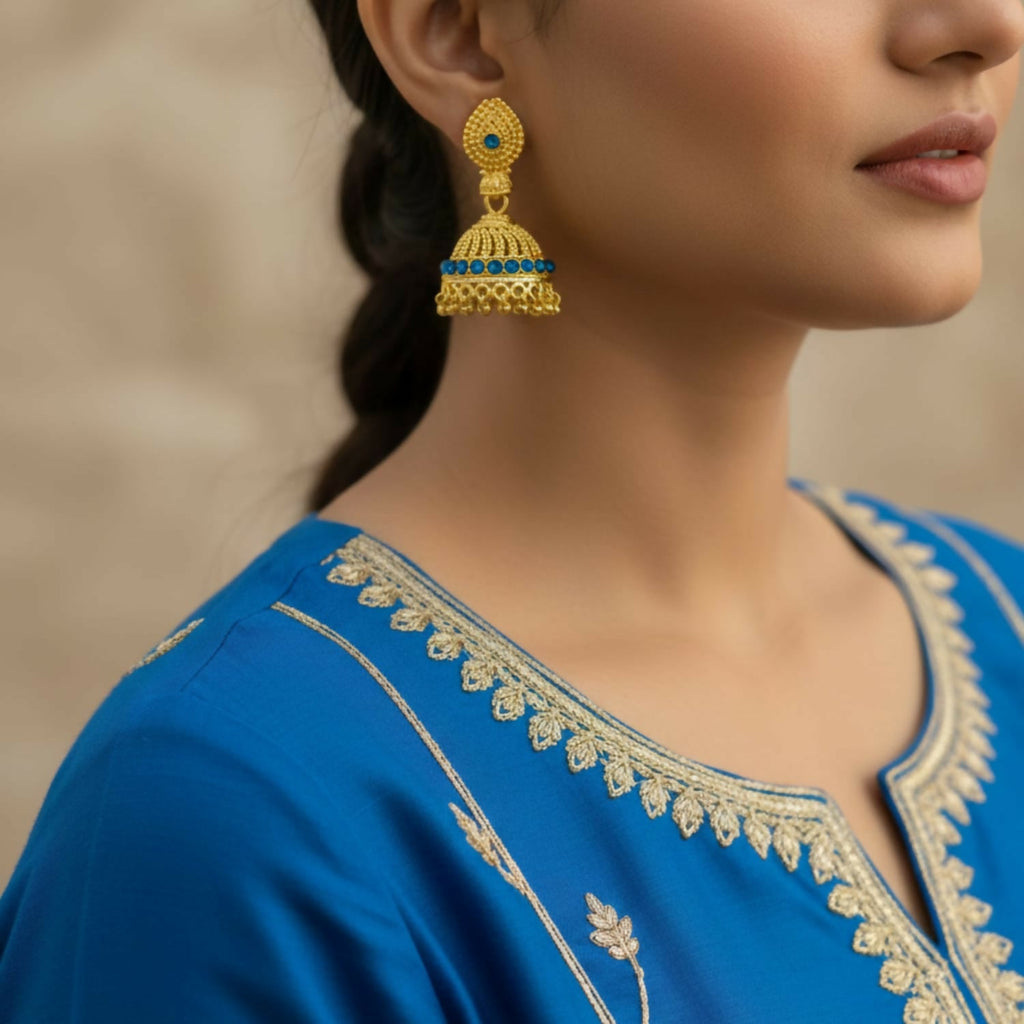 Golden Jhumka Earrings – Traditional Stylish Ethnic Jewellery