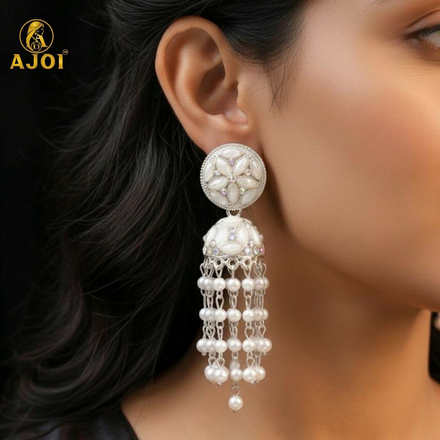 Pearl Chandelier Jhumka Earrings – Luxury Floral Cascade Design