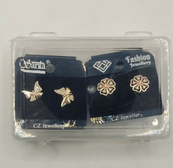 Gold Flower & Butterfly Stud Earrings – Elegant Combo Pack of 2