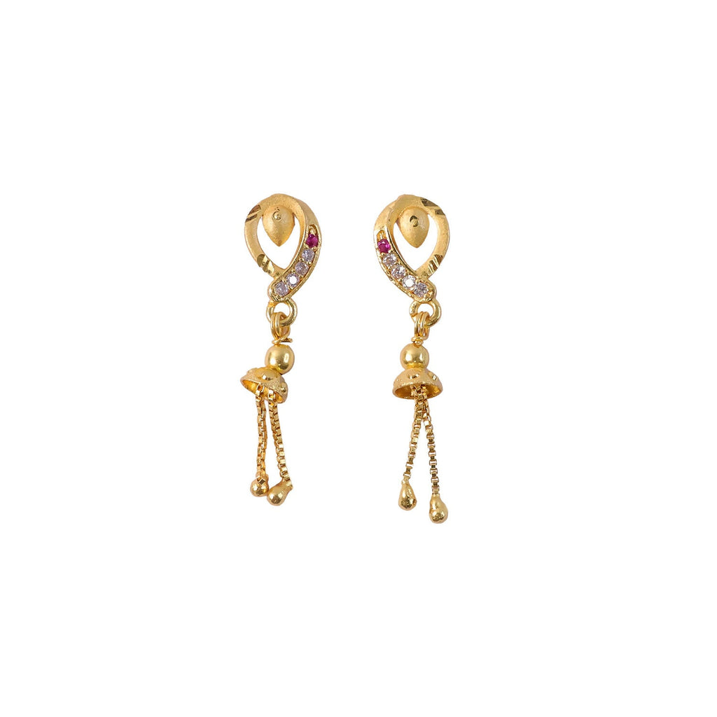 Gold-Plated Leaf Earrings – Ethnic Chain Drop Design for Women
