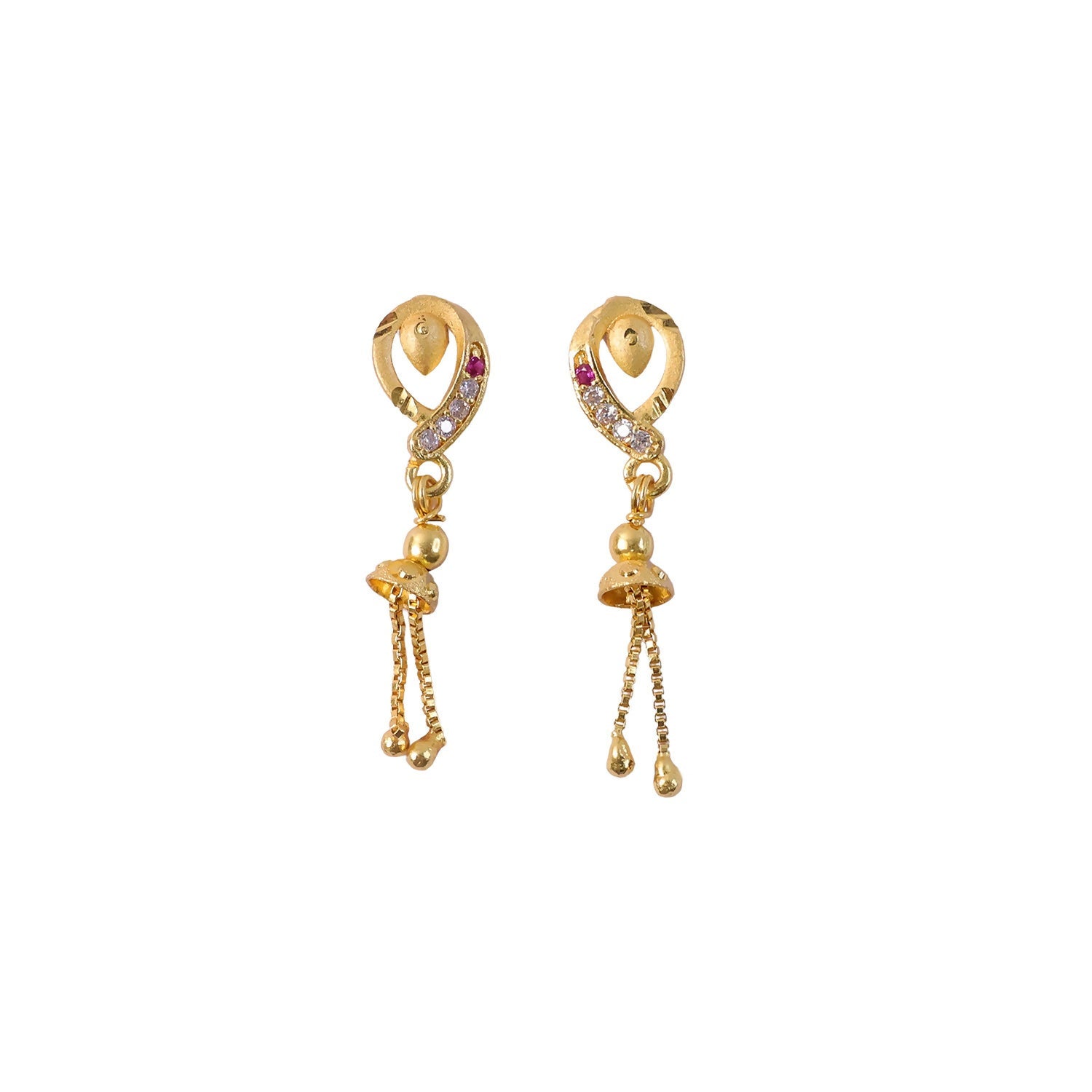 Gold-Plated Leaf Earrings – Ethnic Chain Drop Design for Women