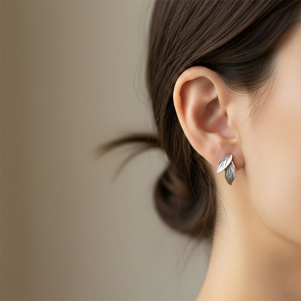 Leaf Stud Earrings – Minimalist Korean Pearlescent Elegance