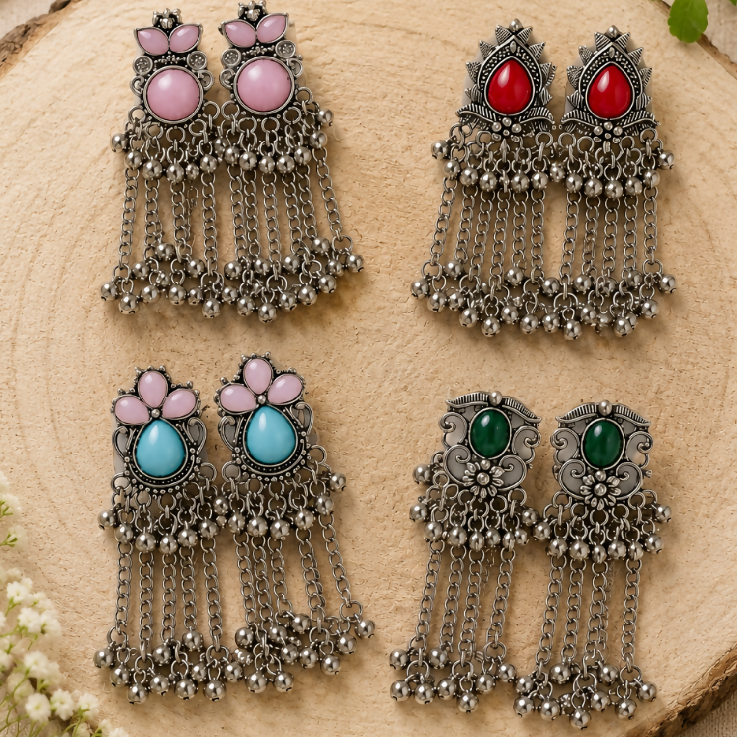 Oxidized Silver Tassel Earrings – Vintage Tribal Dangle for Women