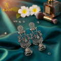 Radha Krishna Jhumka Earrings – Oxidised Silver Temple Jewellery with Ghungroo