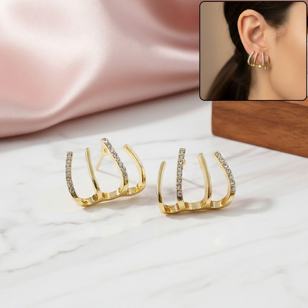 Gold Multi Loop Stone Studded Earrings – Elegant Lightweight Design