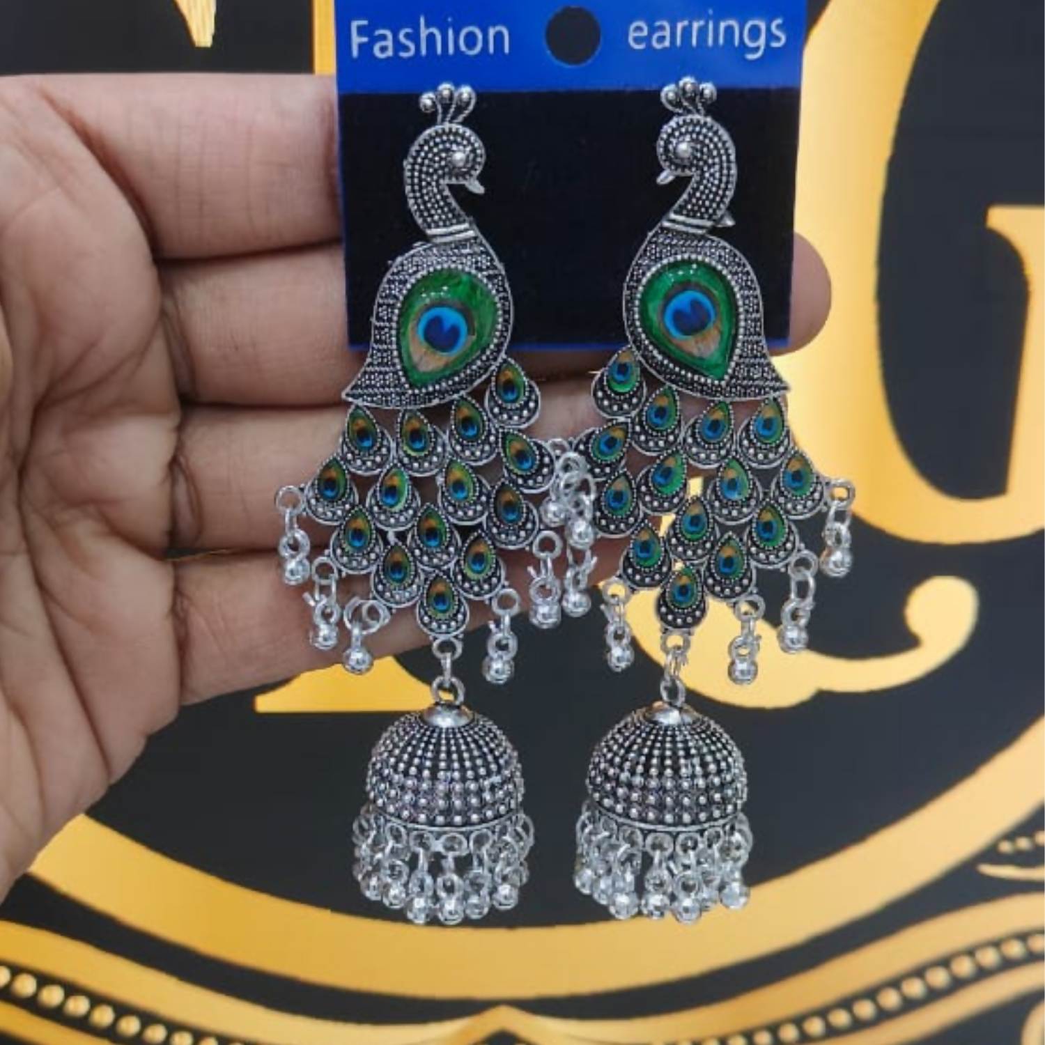 Peacock Jhumka Earrings – Premium Oxidised Silver Ethnic Design