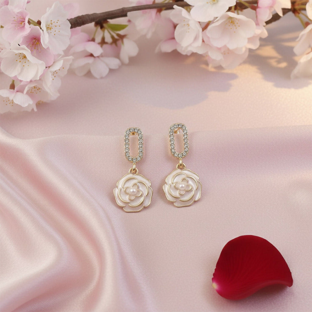 Gold Plated Flower Drop Earrings – Korean Style Elegant Design