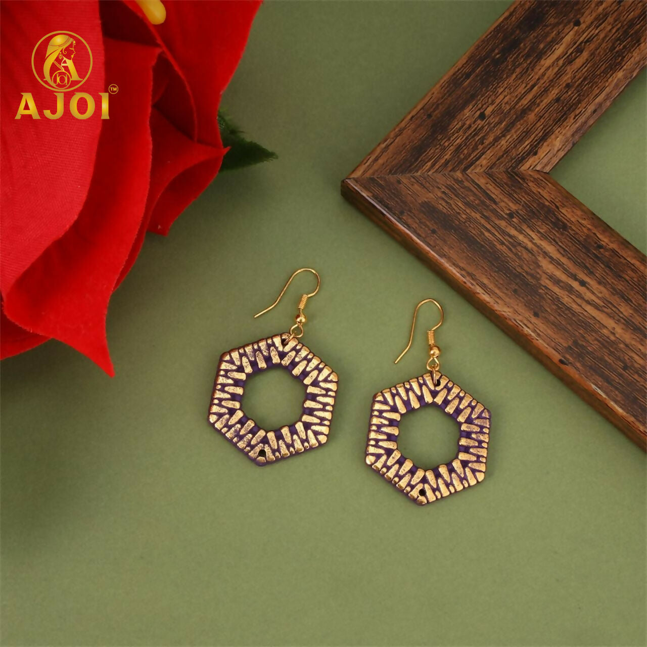 Hexa-Textured Dangle Earrings – Lightweight Geometric Handmade Jewelry