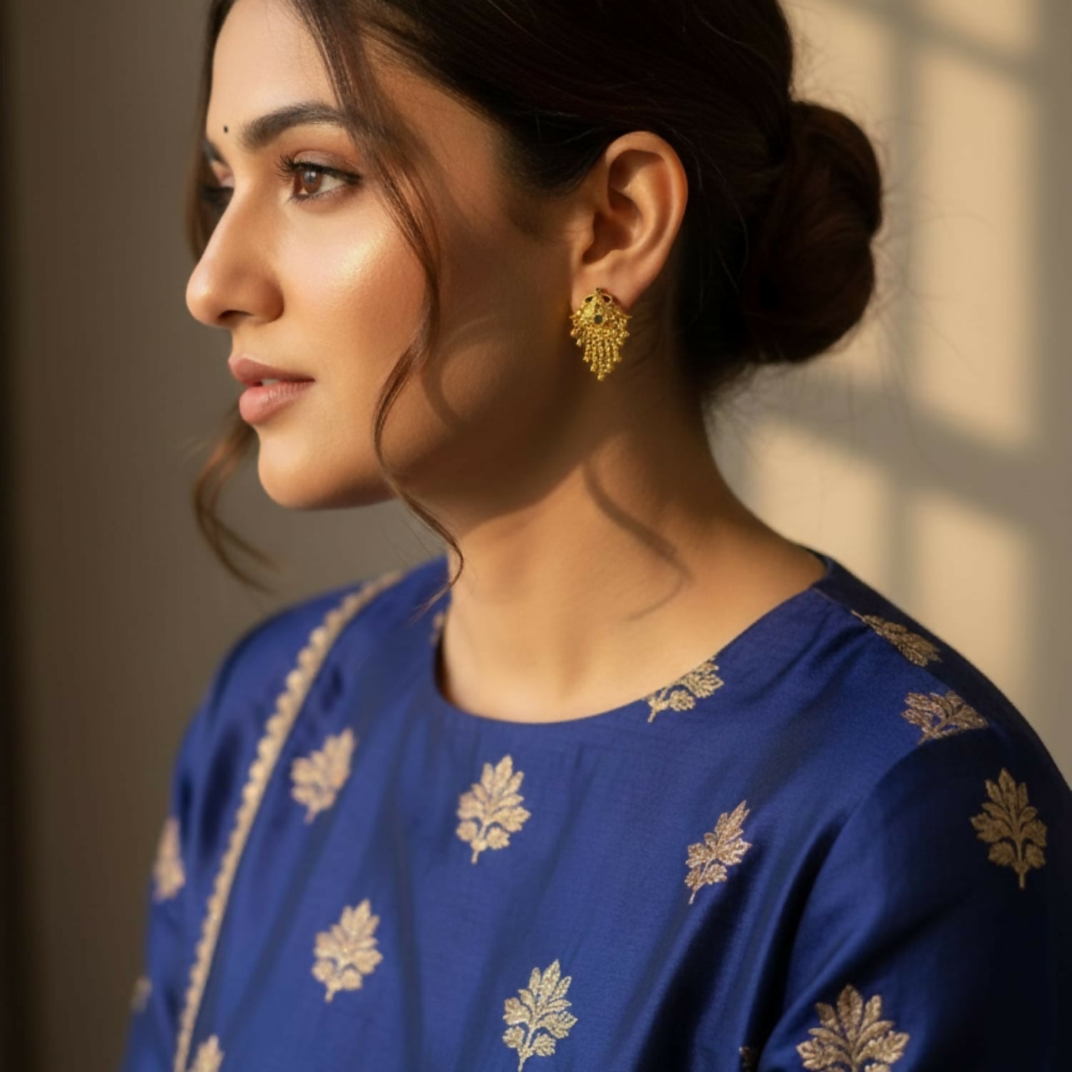 Gold-Plated Jhumka Earrings – Intricate Filigree & Enamel Design