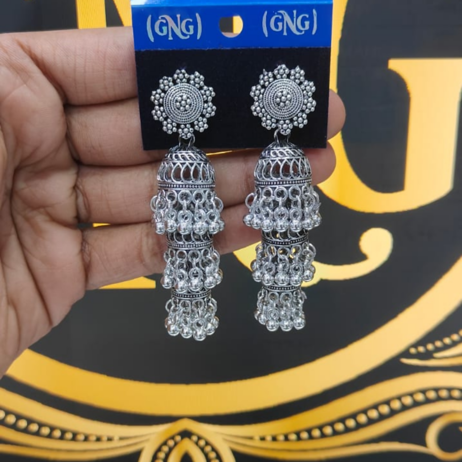 Oxidised Silver Long Layered Jhumka Earrings – Classic Ethnic Elegance