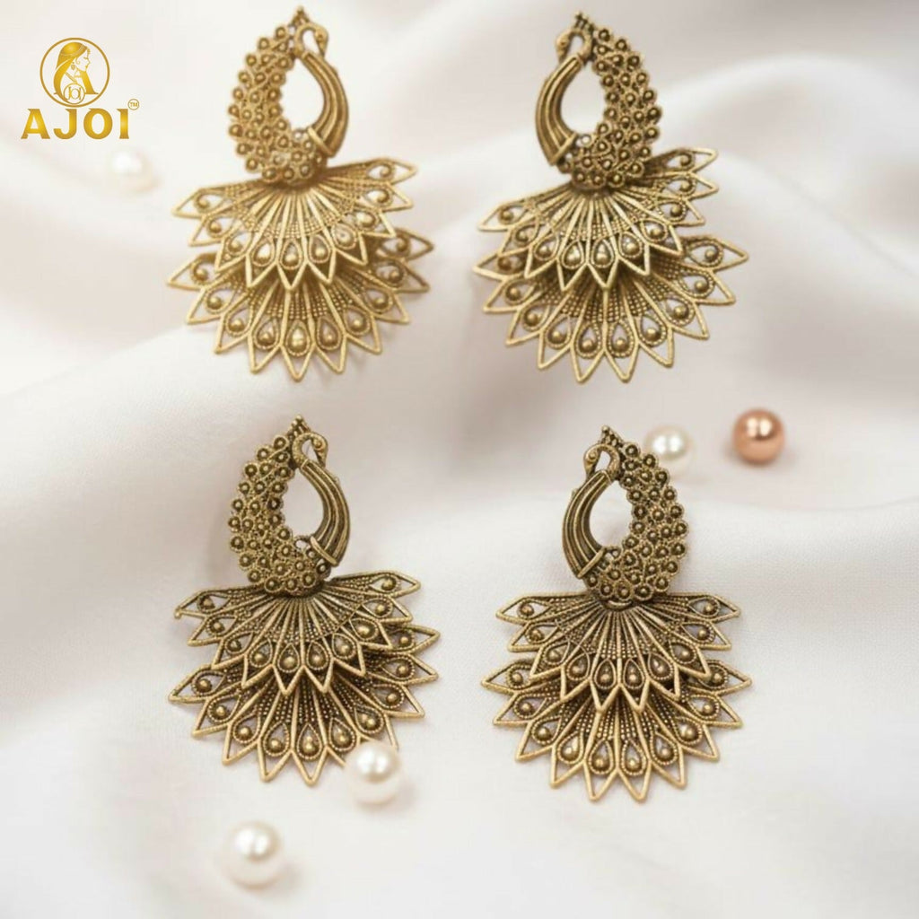 Peacock Antique Gold Earrings Combo – Traditional Ethnic Elegance