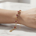 Pink Stone Clover Triangle Bracelet with Crystal Halo and Gold-Tone Links for Women