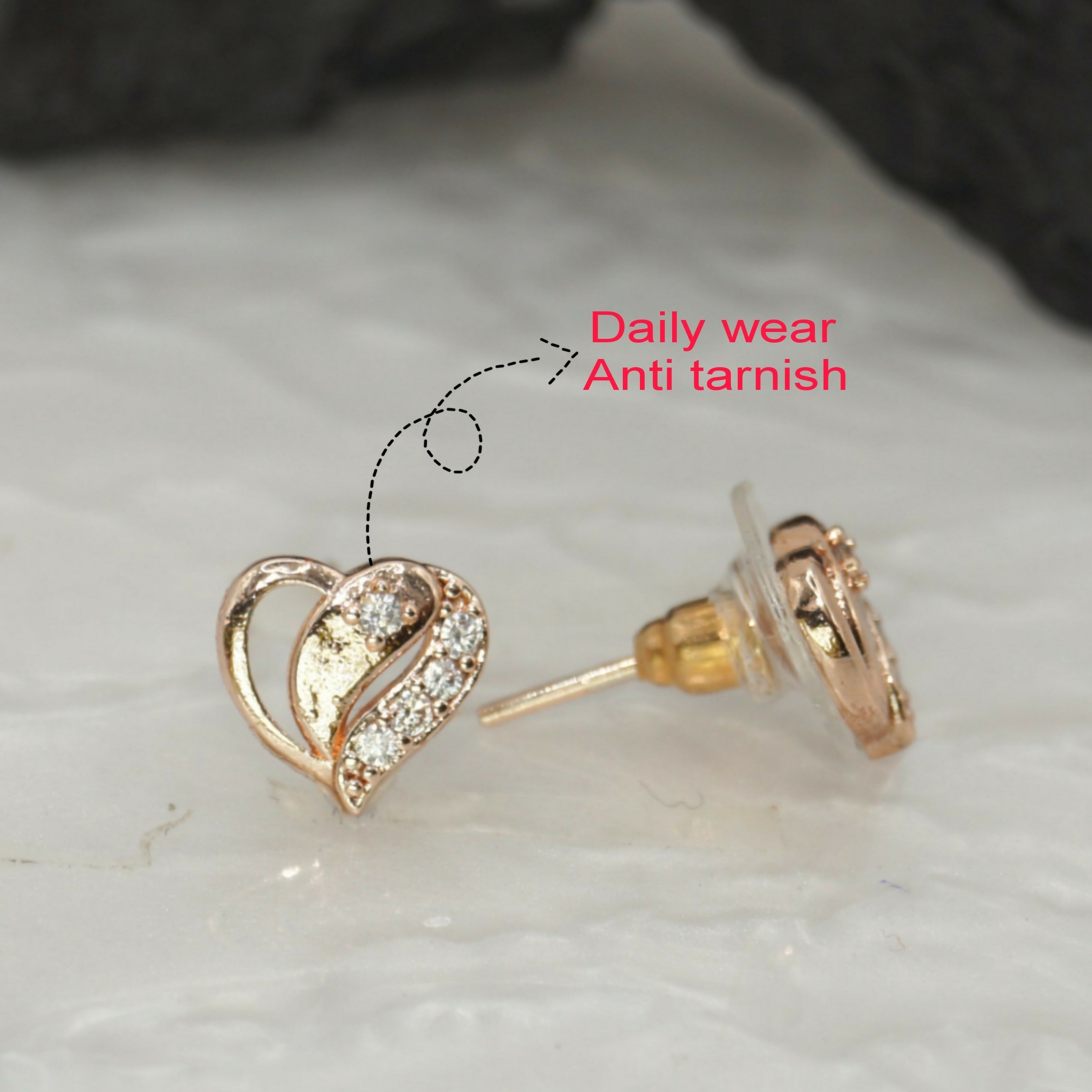 Rose Gold Heart Stud Earrings – Elegant Simulated Diamond Sparkle