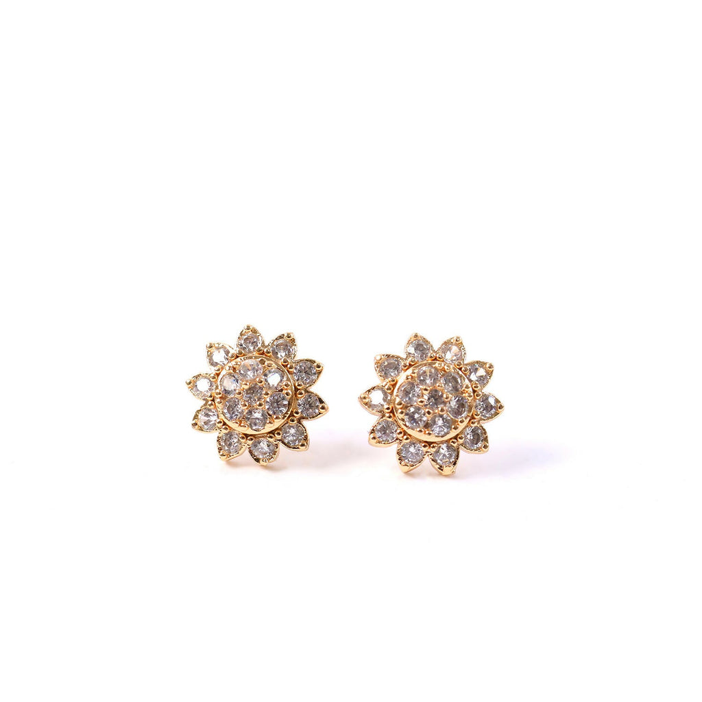 Floral CZ Stud Earrings – Elegant Gold Tone Finish for Women