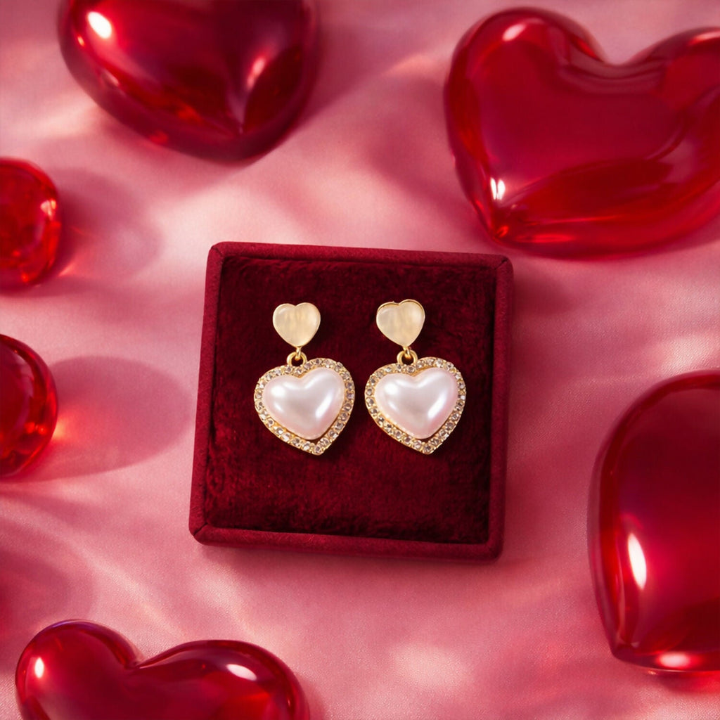 Heart Pearl Drop Earrings – Elegant Korean Style Jewelry