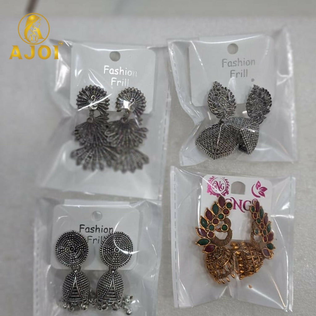 Peacock Temple Earrings Combo – Elegant Oxidized Silver & Antique Gold