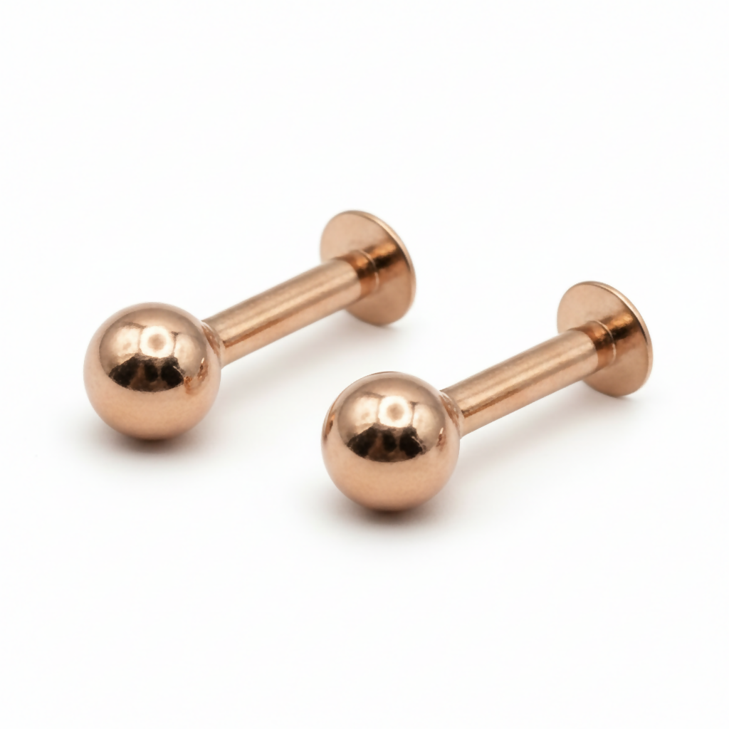 Rose Gold Labret Stud Earrings – Comfortable Flat Back Combo Pack
