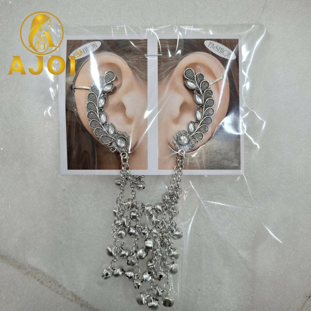 Silver Kasmiri Leaf Cascade Earrings – Elegant Handmade Design