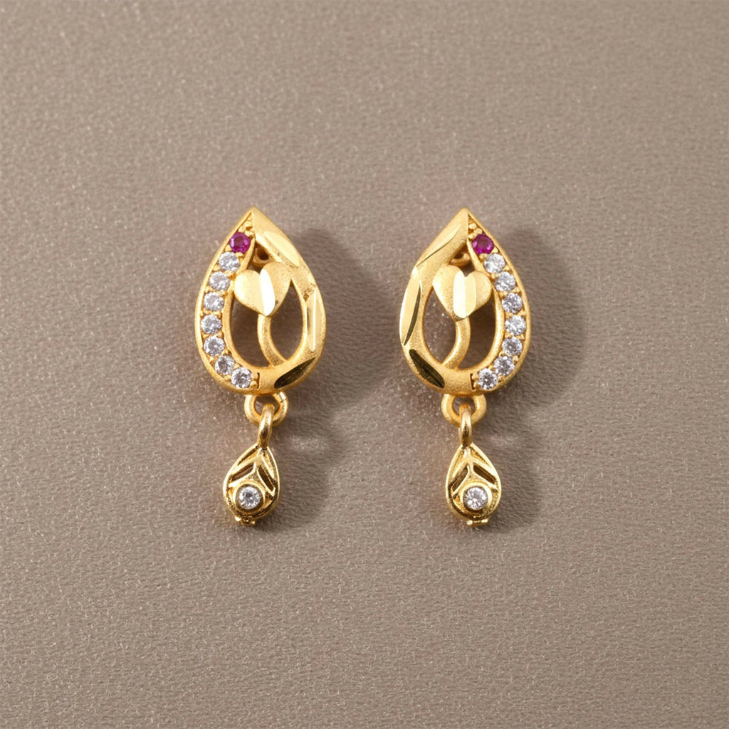 Teardrop Leaf Gold-Plated Ruby Earrings – Elegant Daily Wear