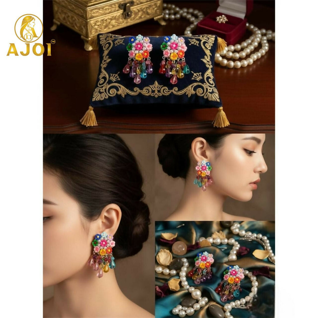 Flower Bead Earrings – Handcrafted Vibrant Multicolor Crystals