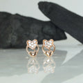 Rose Gold Heart Stud Earrings – Elegant Zircon Jewelry for Women
