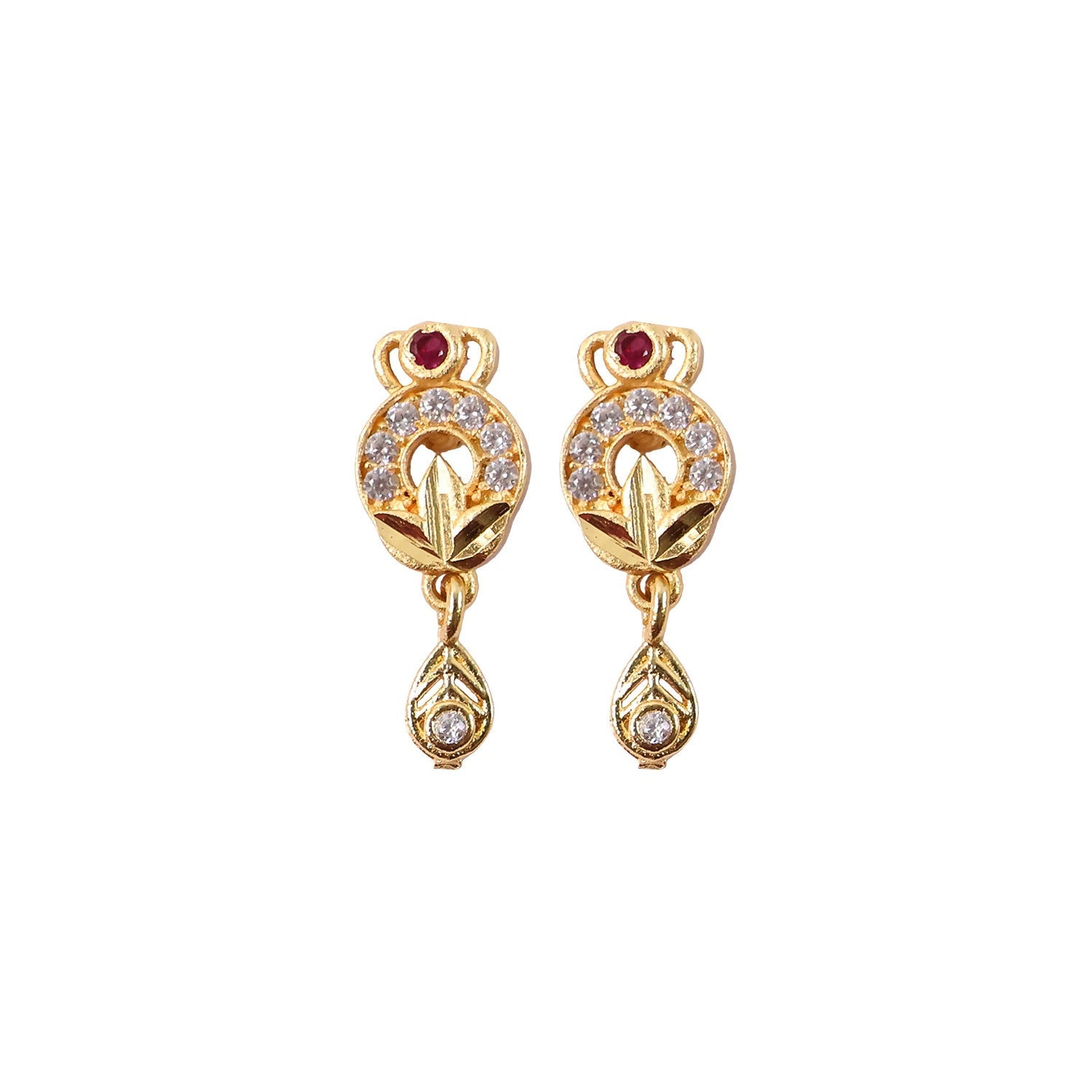 Gold Floral Drop Earrings with Ruby Centerpiece – Elegant Statement