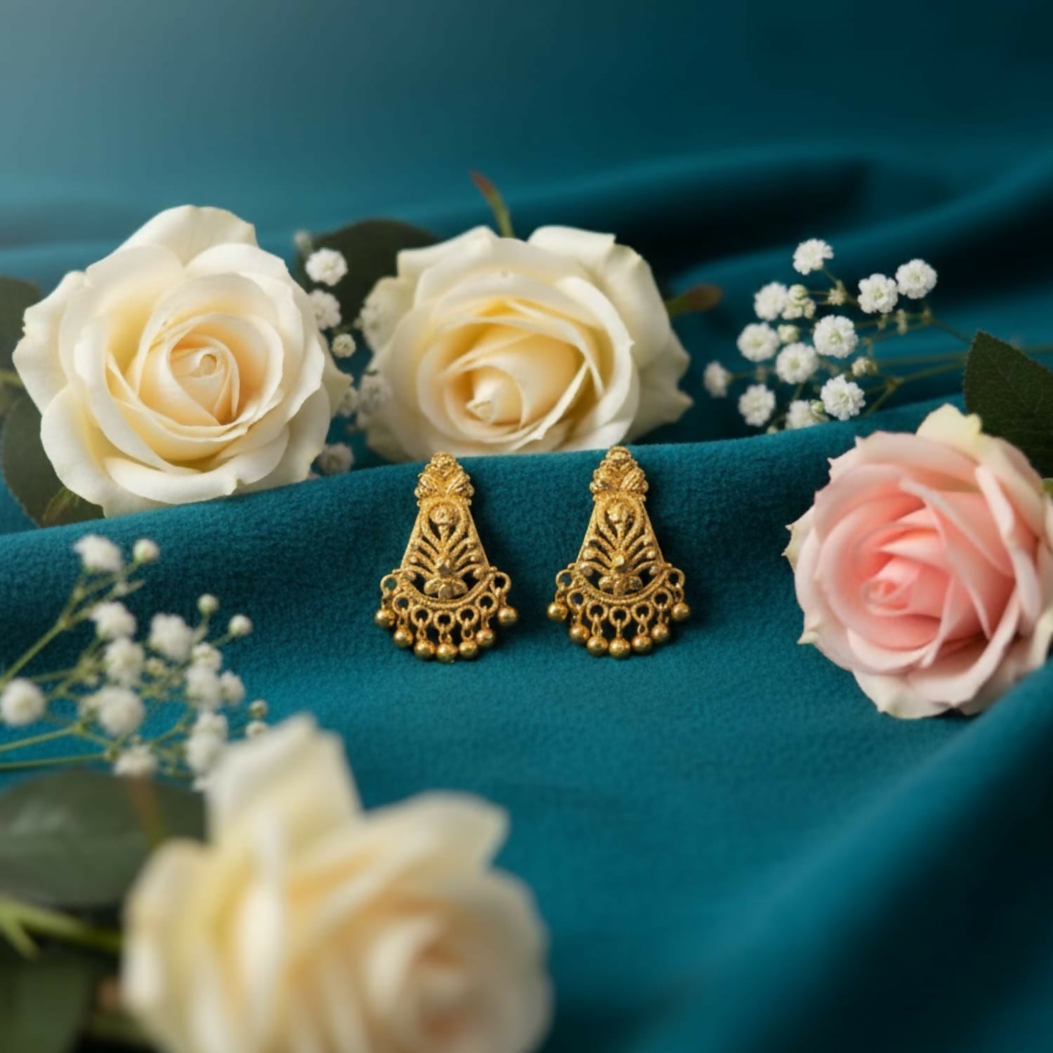 Golden Jhumka Earrings – Elegant Traditional Indian Jewellery