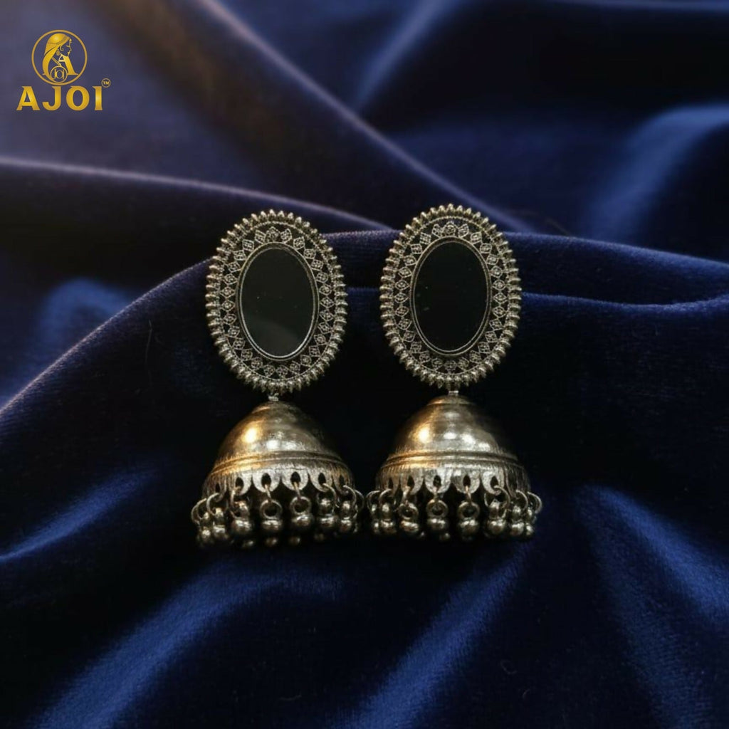 Antique Silver Mirror Jhumka Earrings – Lightweight Tribal Charm