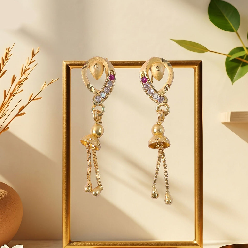 Gold-Plated Leaf Earrings – Ethnic Chain Drop Design for Women