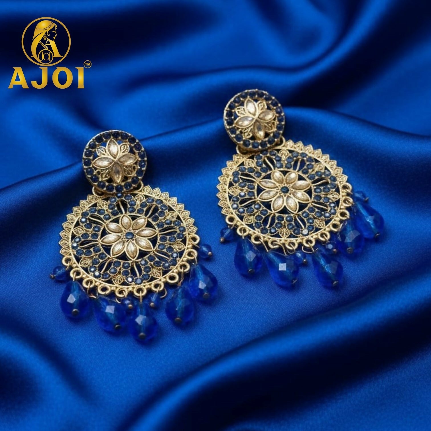 Blue Floral Statement Earrings – Elegant royal blue design for special occasions