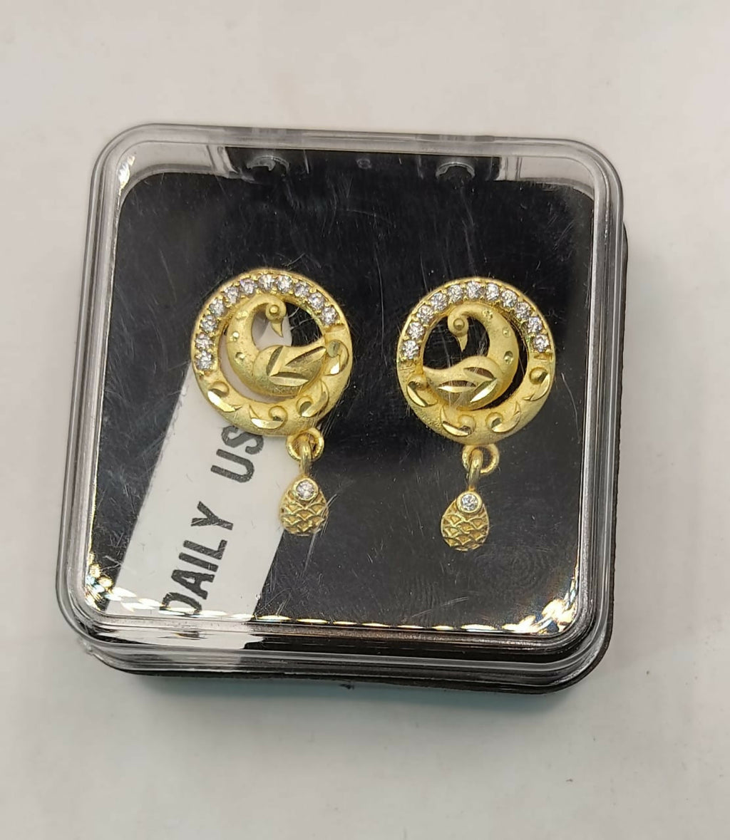 Peacock Gold Stud Earrings – Elegant 22K Gold with AD Sparkle