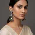 Peacock Jhumka Earrings – Oxidised Silver with Parrot Motif