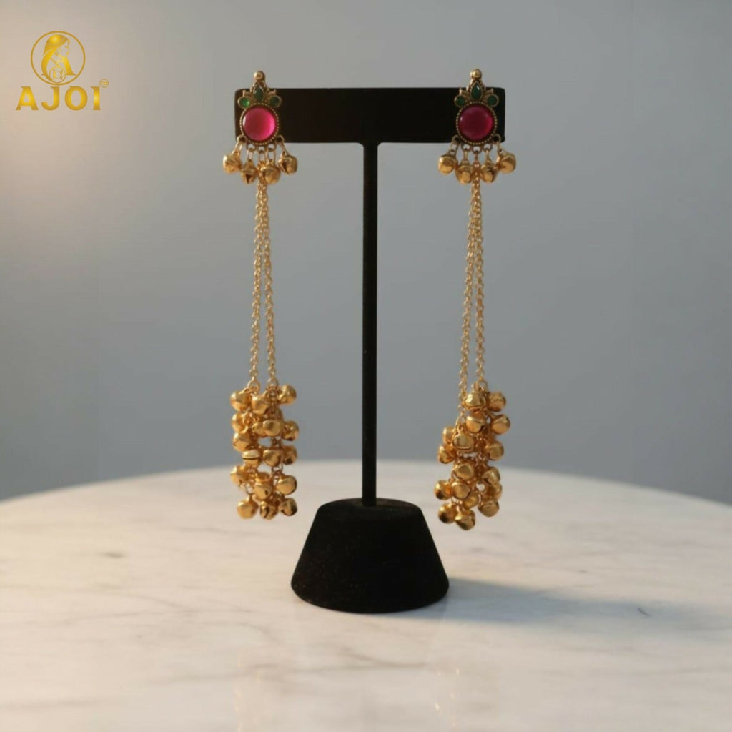 Kashmiri Ghunghroo Earrings – Regal Pink Chip Danglers