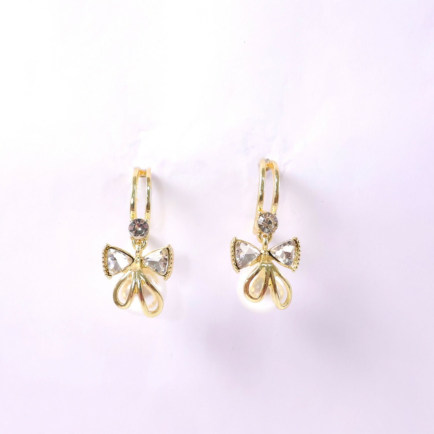 Bow Pearl Drop Earrings – Elegant Korean Style for Women