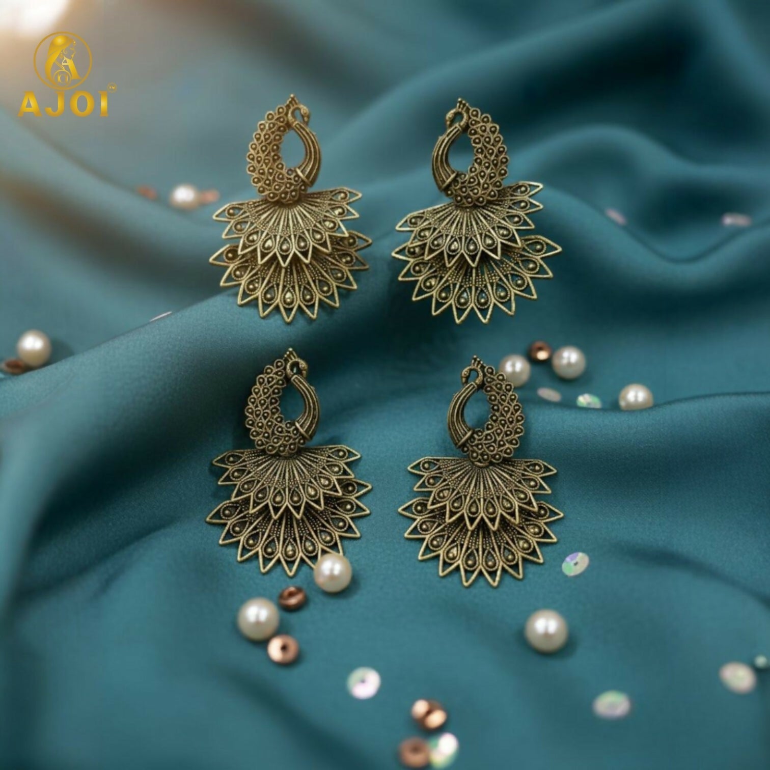 Peacock Antique Gold Earrings Combo – Traditional Ethnic Elegance