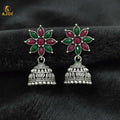 Floral Jhumka Earrings – Elegant Oxidized Silver Design