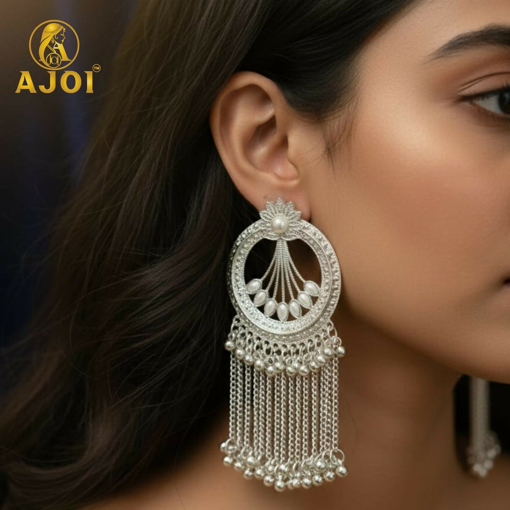 Silver Floral Tassel Earrings – Elegant Lightweight Drop Design