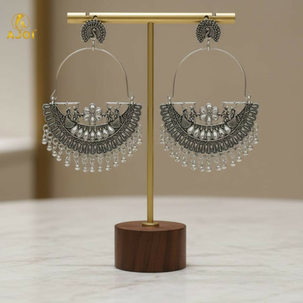 Oxidized Silver Peacock Arch Earrings – Intricate Handcrafted Detailing