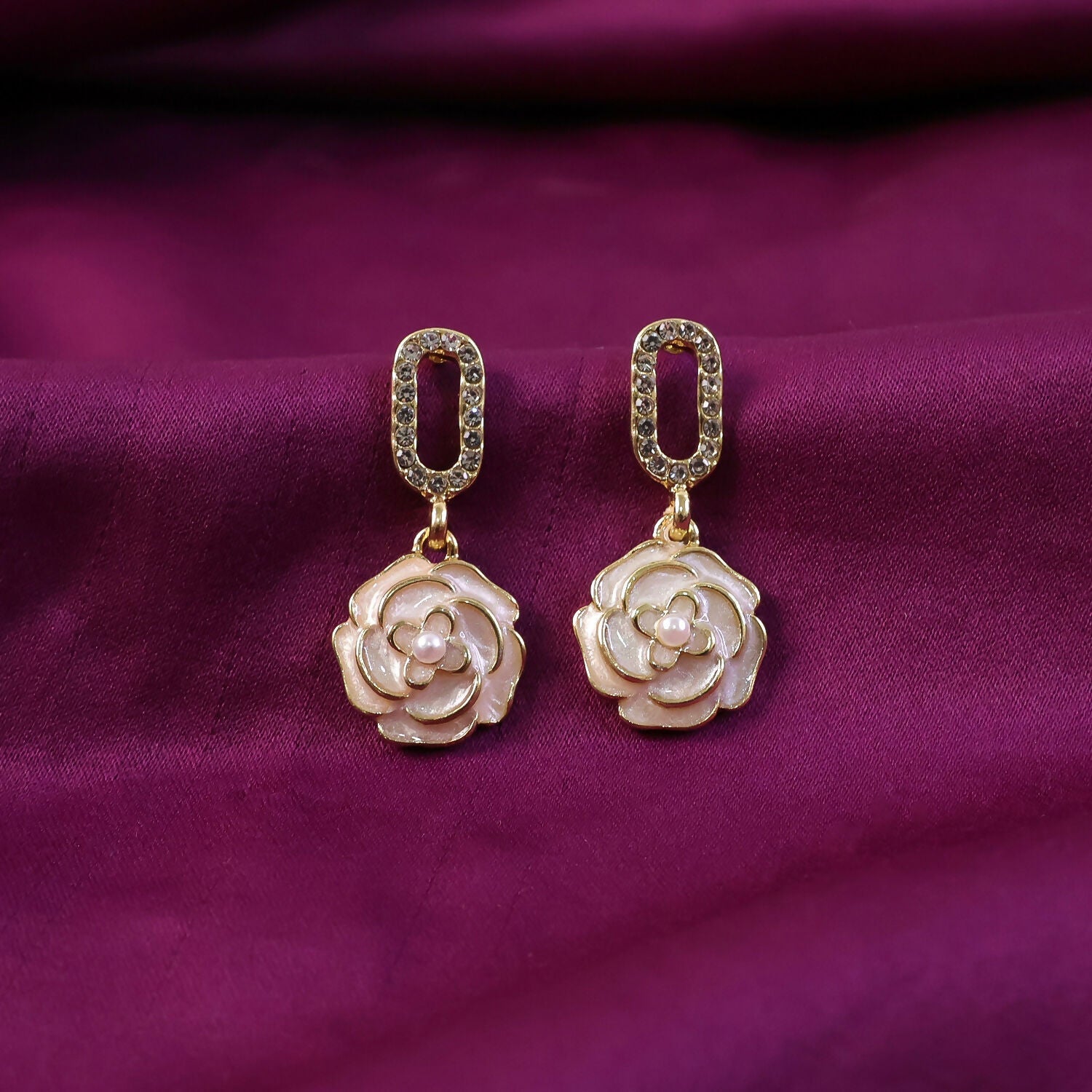 Gold Plated Flower Drop Earrings – Korean Style Elegant Design