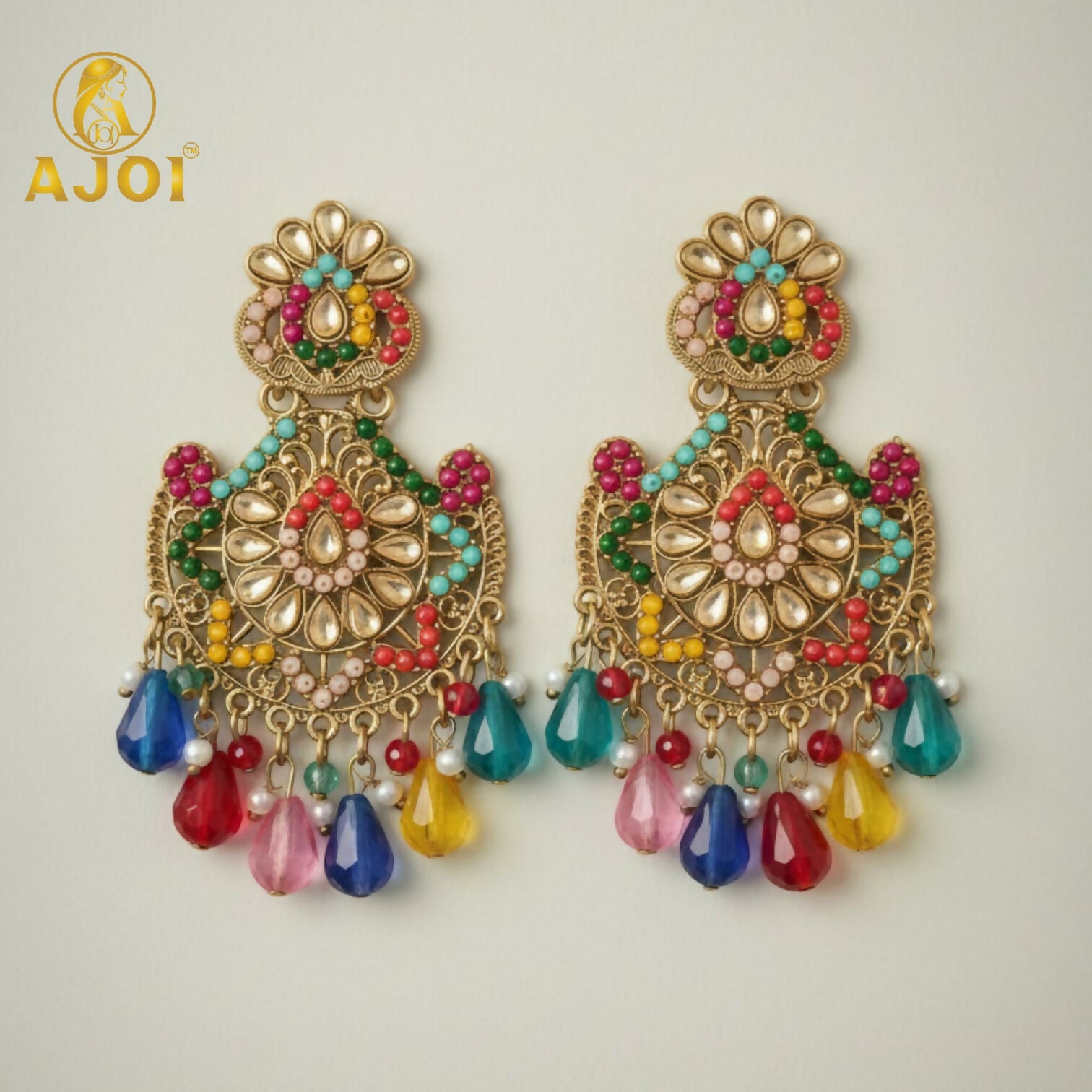 Kundan Chandbali Earrings – Royal Multicolor Antique Gold Finish