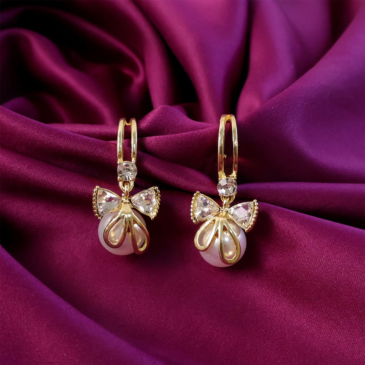 Bow Pearl Drop Earrings – Elegant Korean Style for Women
