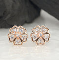 Rose Gold Floral Stud Earrings – Elegant Sparkling Cubic Zirconia