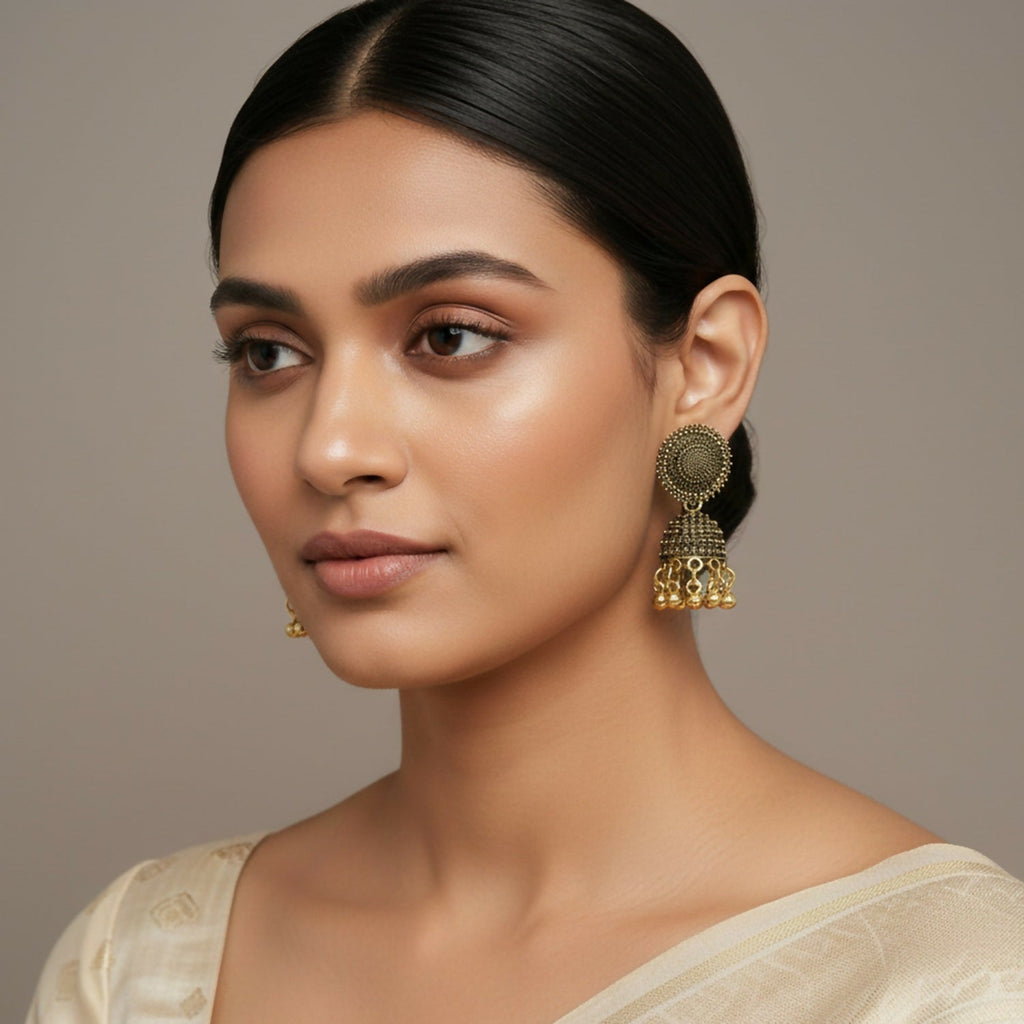 Gold Finish Jhumka Earrings – Traditional Indian Handcrafted Design