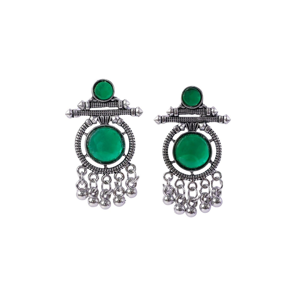 German Silver Green Stone Earrings – Festive & Party Style