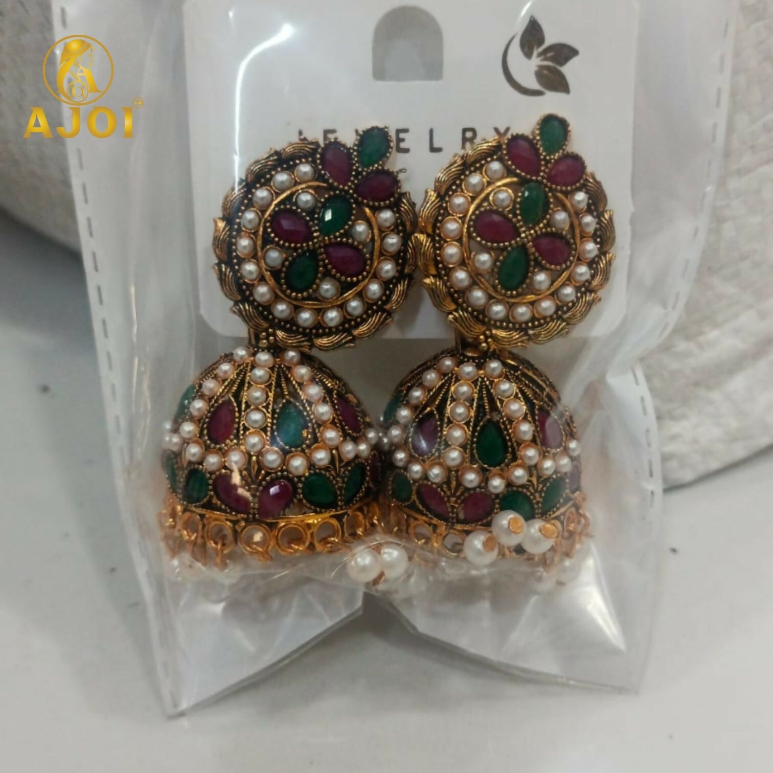 Traditional Kundan Jhumka Earrings – Handcrafted Ruby Emerald Bridal Jewelry