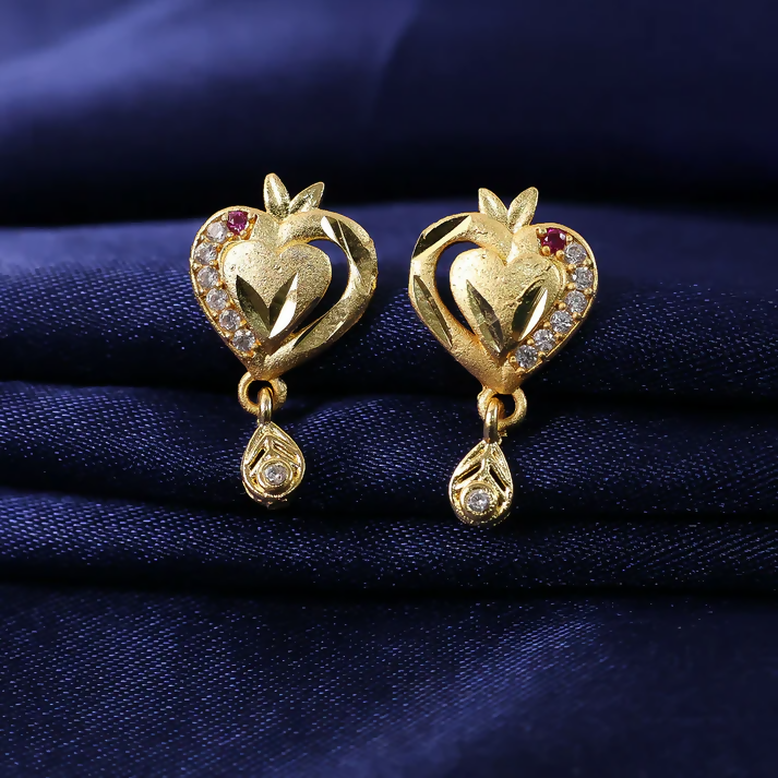 Heart Shaped Gold Finish Earrings – Elegant Crystal Border Drop