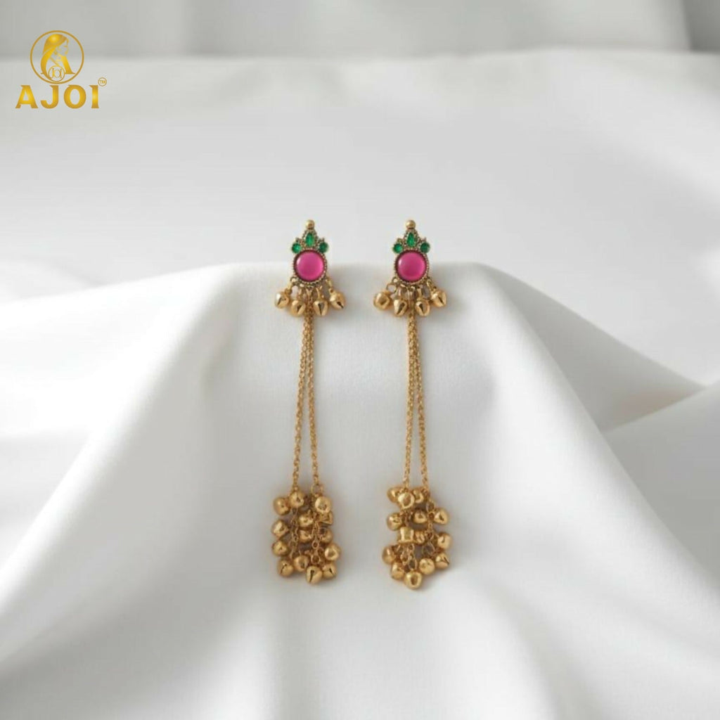 Kashmiri Ghunghroo Earrings – Regal Pink Chip Danglers