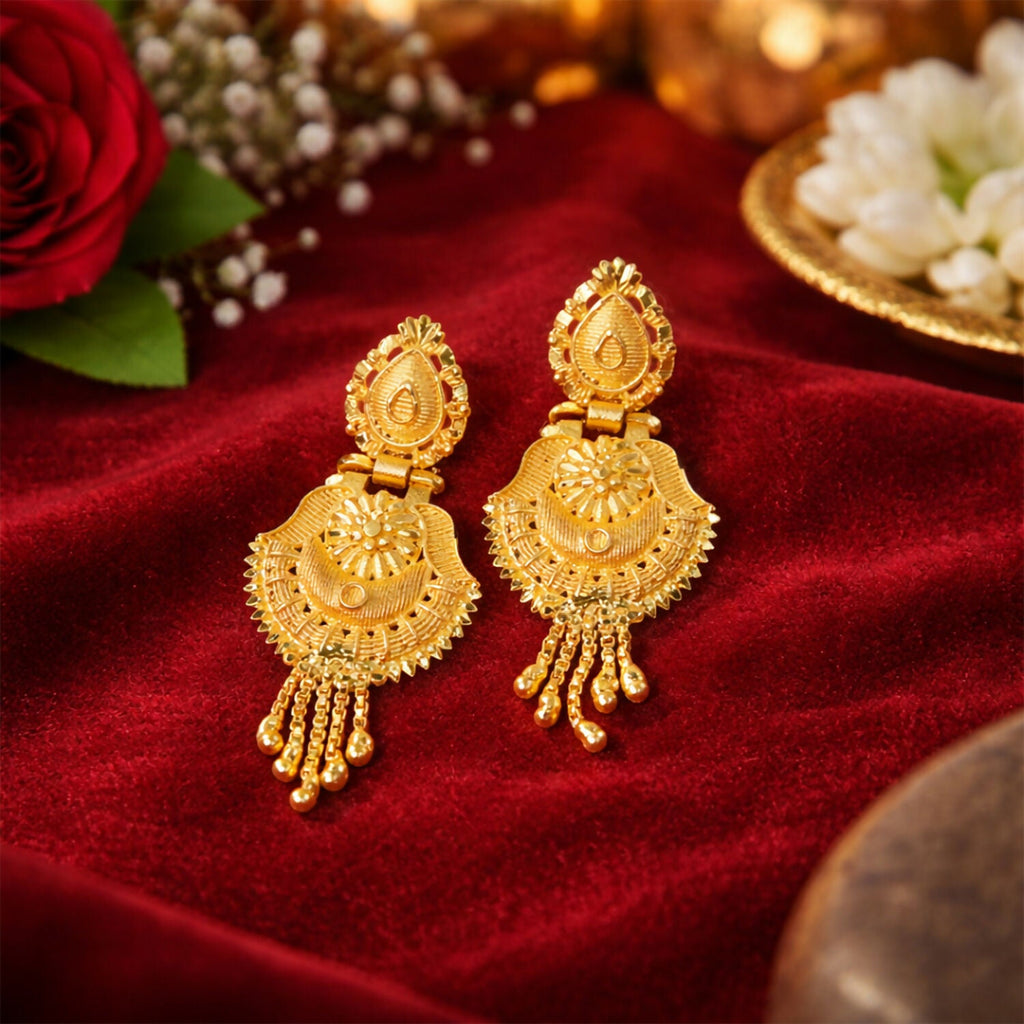 South Indian Gold Jhumka Earrings – Traditional Leaf Motif