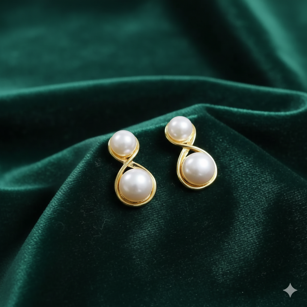 Korean Pearl Stud Earrings – Elegant Infinity Design