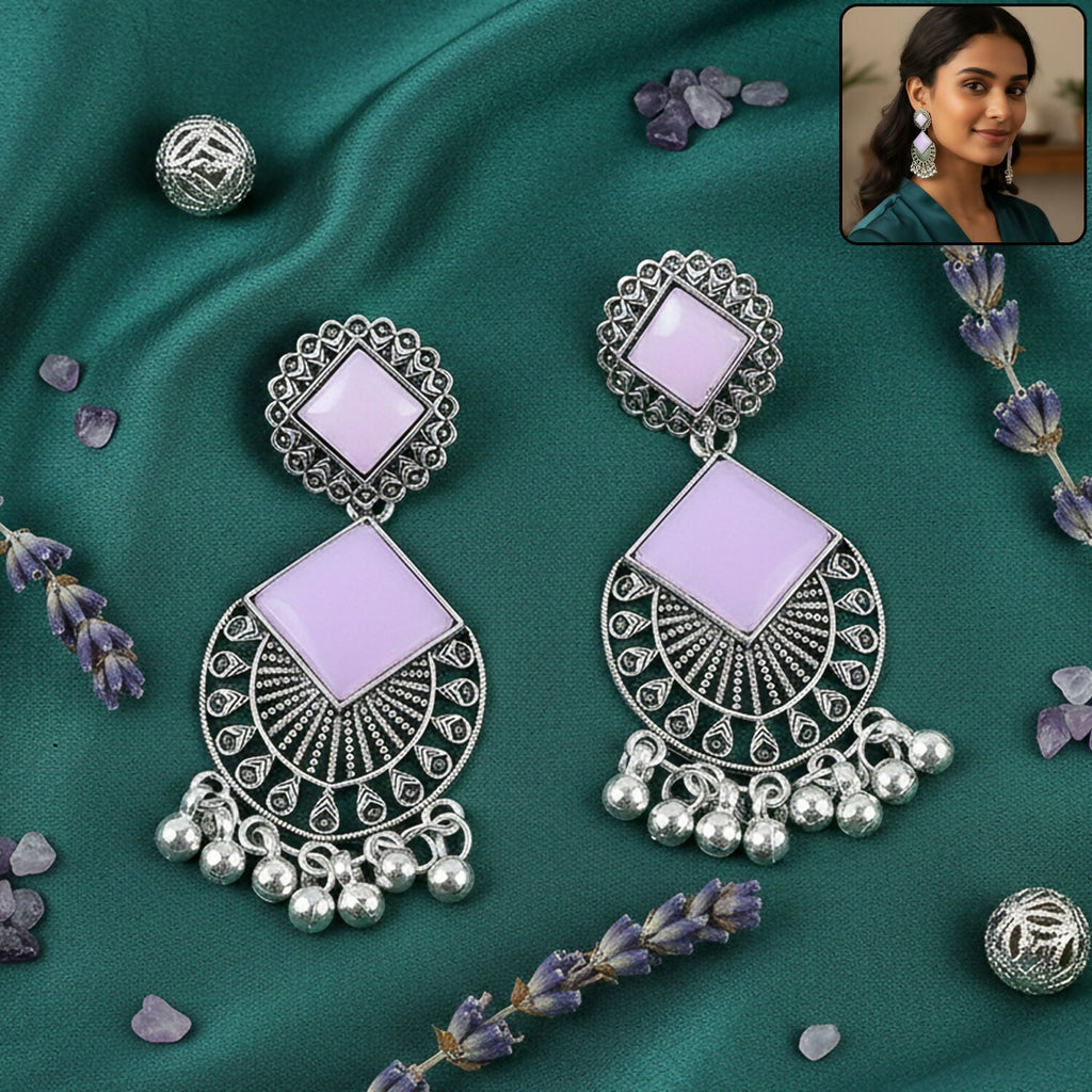 Oxidized Silver Plated Dangle Earrings – Traditional Indian Charm